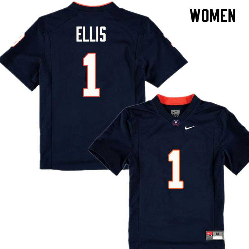 Women #1 Jordan Ellis Virginia Cavaliers College Football Jerseys Sale-Navy
